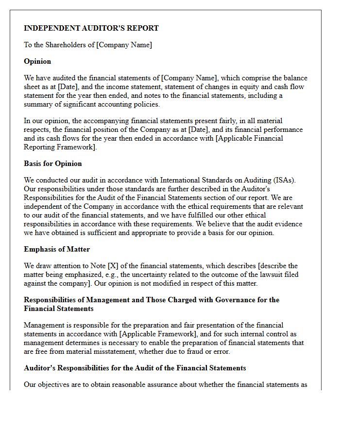 Emphasis of Matter Unqualified Audit Opinion Letter