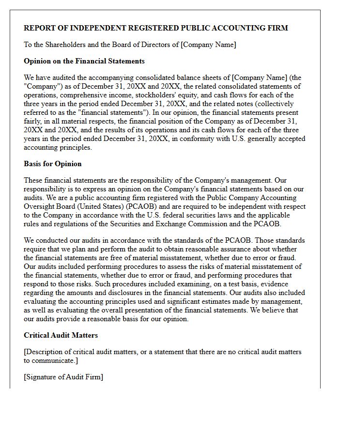 Public Company Unqualified Audit Opinion Letter