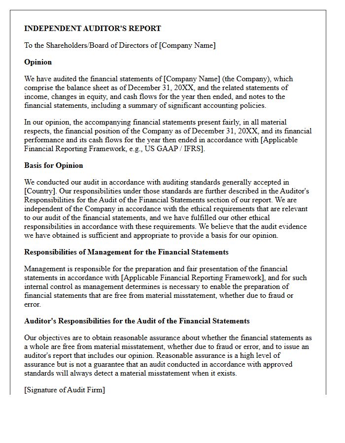 Single Year Unqualified Audit Opinion Letter