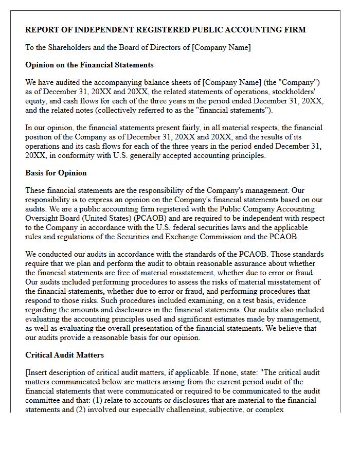 Standard Unqualified Audit Opinion Letter