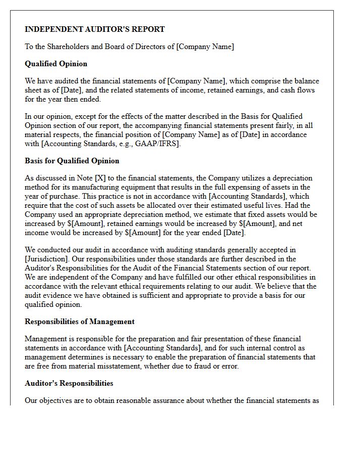 Qualified Audit Opinion Letter Addressing Improper Depreciation Methods