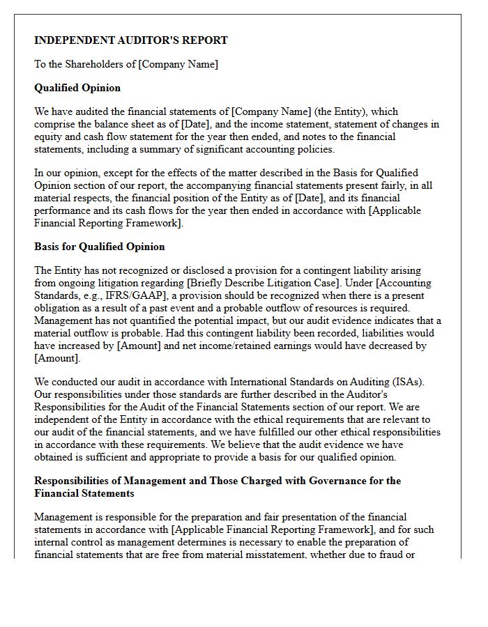 Qualified Audit Opinion Letter Addressing Omitted Contingent Liabilities