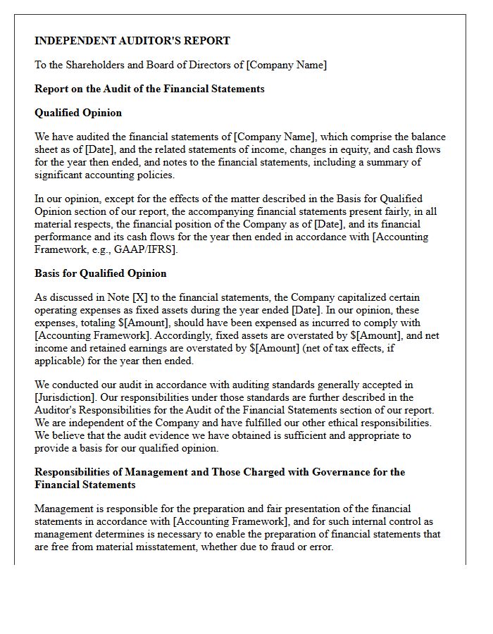 Qualified Audit Opinion Letter Concerning Capitalization of Operating Expenses