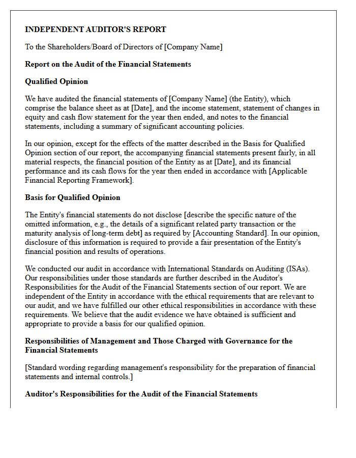 Qualified Audit Opinion Letter Concerning Inadequate Financial Disclosures