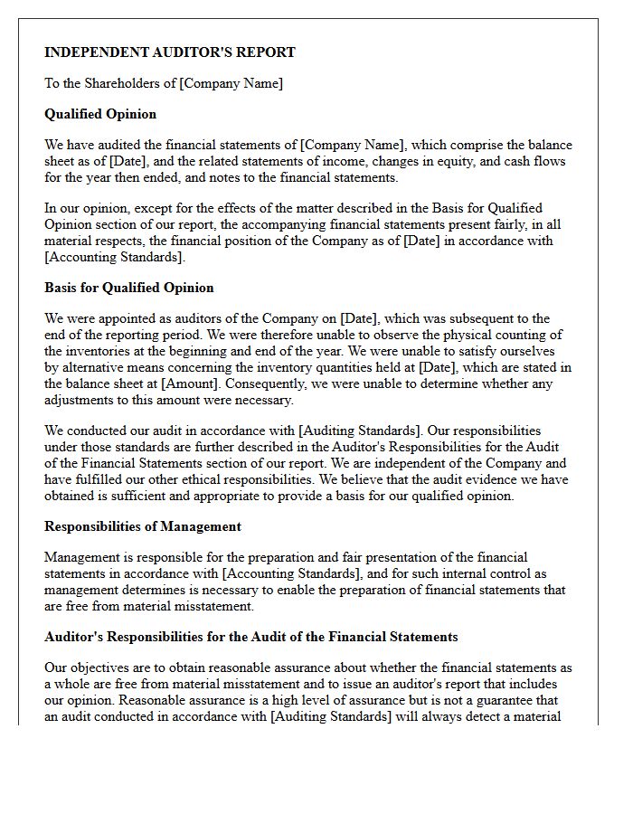 Qualified Audit Opinion Letter Due to Inability to Observe Physical Inventory