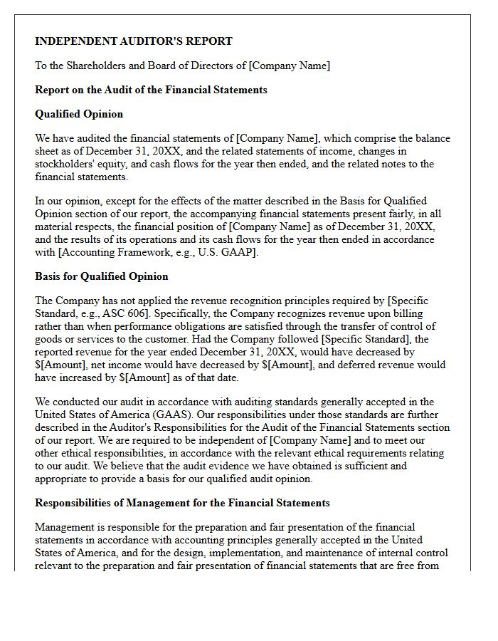 Qualified Audit Opinion Letter for Noncompliance With Revenue Recognition Standards