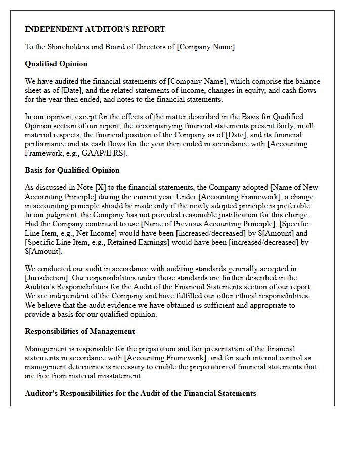 Qualified Audit Opinion Letter Regarding Unjustified Changes in Accounting Principles