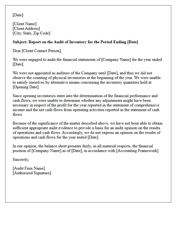 Initial Engagement Inventory Disclaimer of Opinion Letter