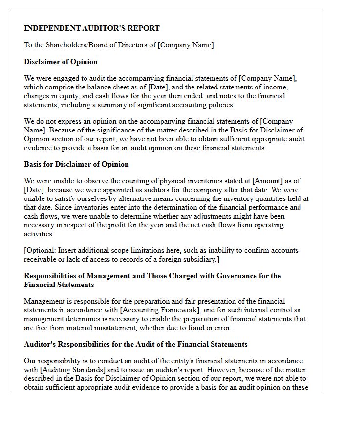 Scope Limitation Disclaimer of Opinion Letter