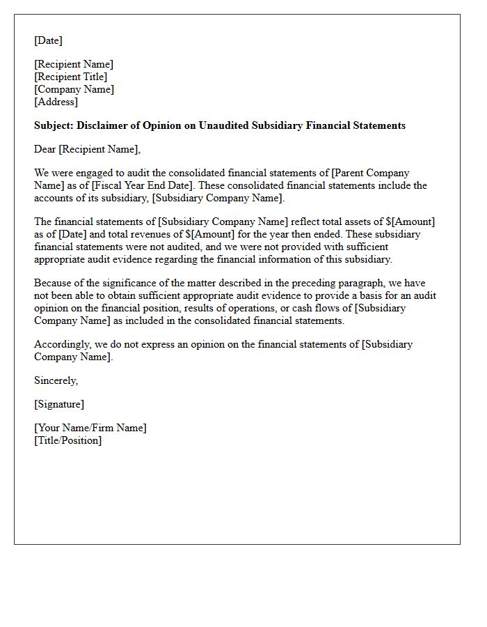 Unaudited Subsidiary Financials Disclaimer of Opinion Letter