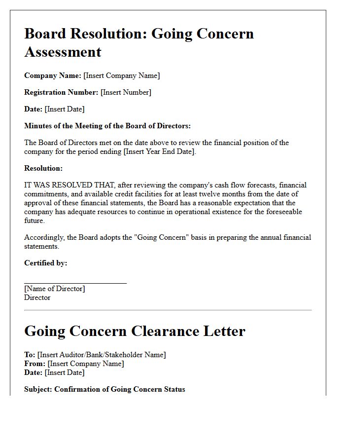 Going Concern Resolution and Clearance Letter