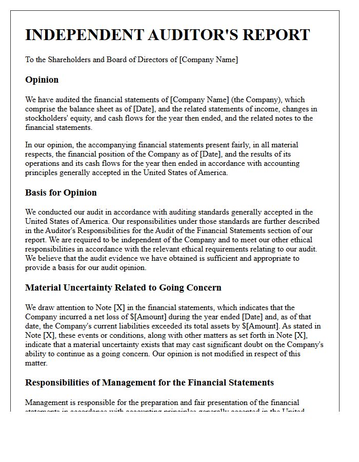 Unqualified Opinion Letter with Going Concern Emphasis