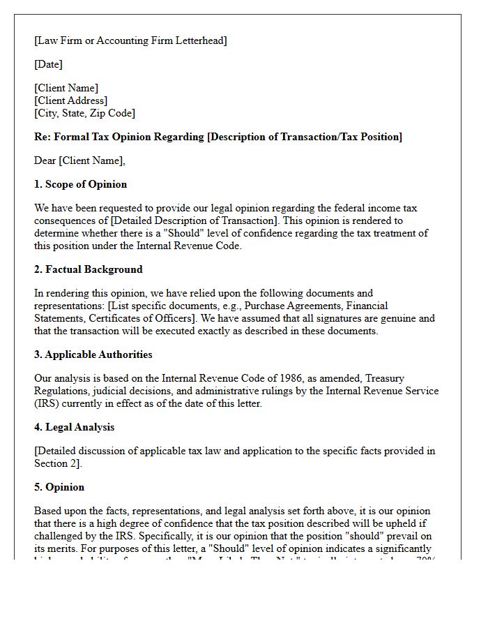 Should Level Tax Position Opinion Letter