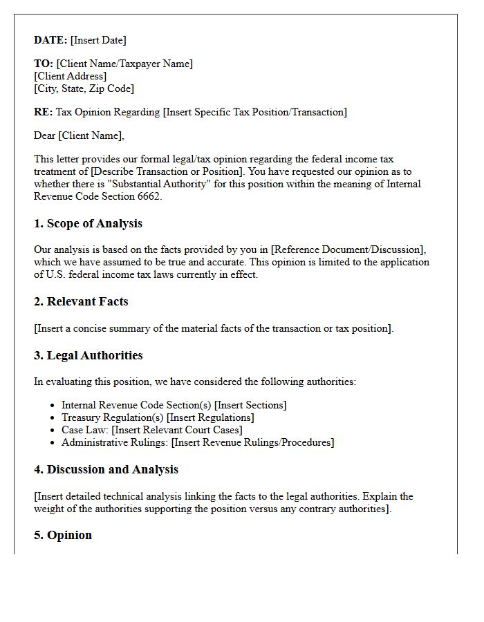 Substantial Authority Tax Position Opinion Letter