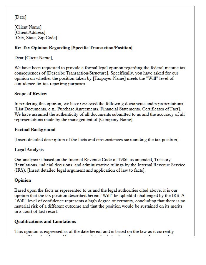 Will Level Tax Position Opinion Letter
