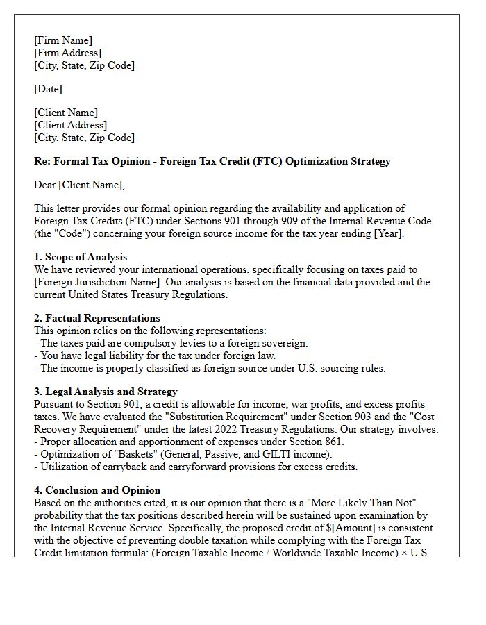 Foreign Tax Credit Strategy Opinion Letter