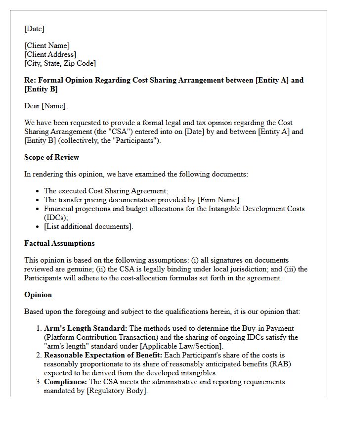 Cost Sharing Arrangement Opinion Letter
