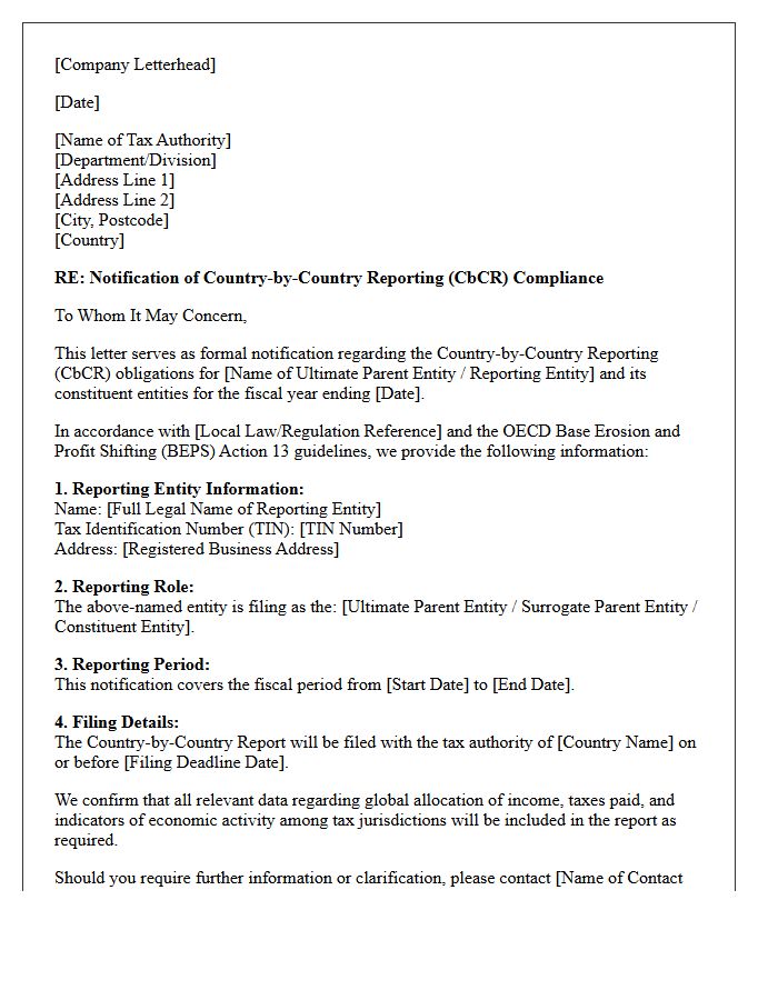 Country-By-Country Reporting Compliance Letter