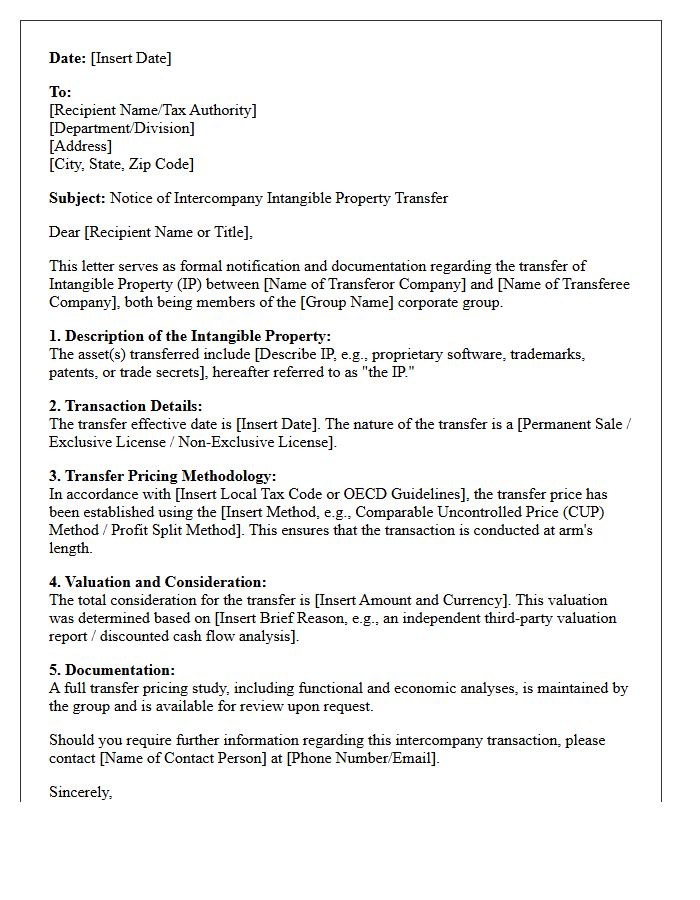 Intangible Property Transfer Pricing Letter