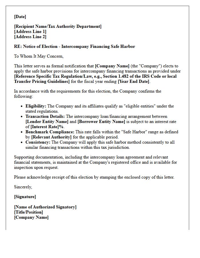 Intercompany Financing Safe Harbor Letter