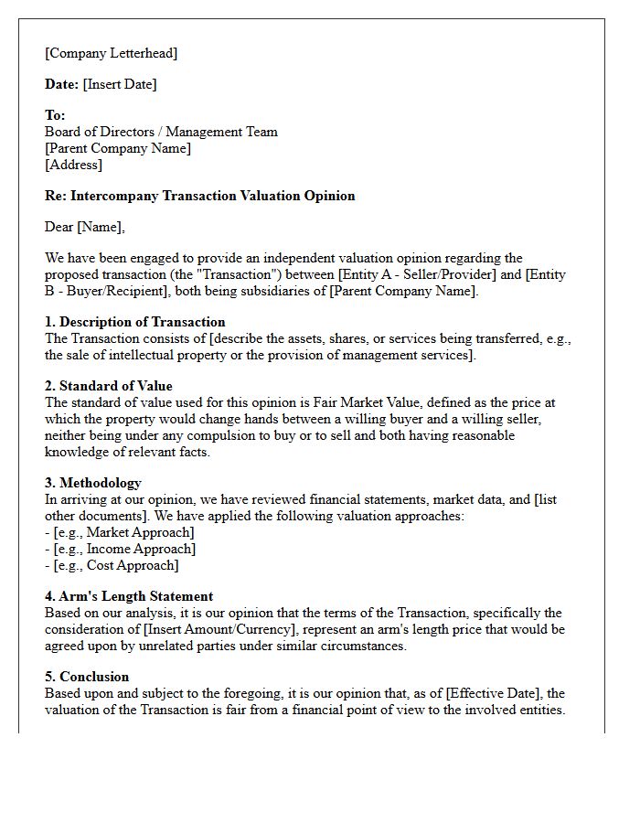 Intercompany Transaction Valuation Opinion Letter