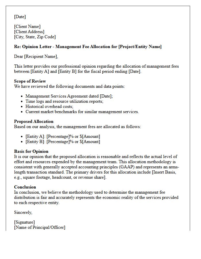 Management Fee Allocation Opinion Letter