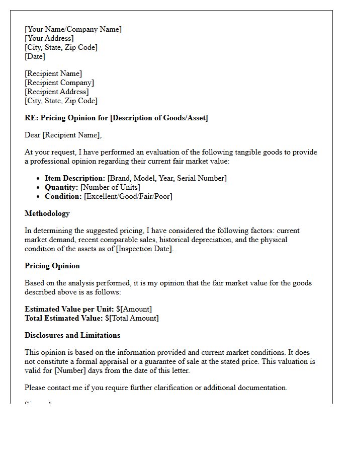 Tangible Goods Pricing Opinion Letter