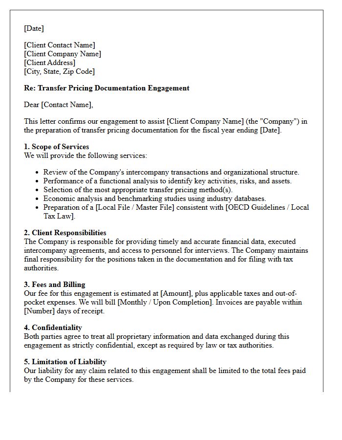 Transfer Pricing Documentation Engagement Letter