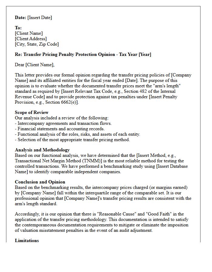 Transfer Pricing Penalty Protection Opinion Letter