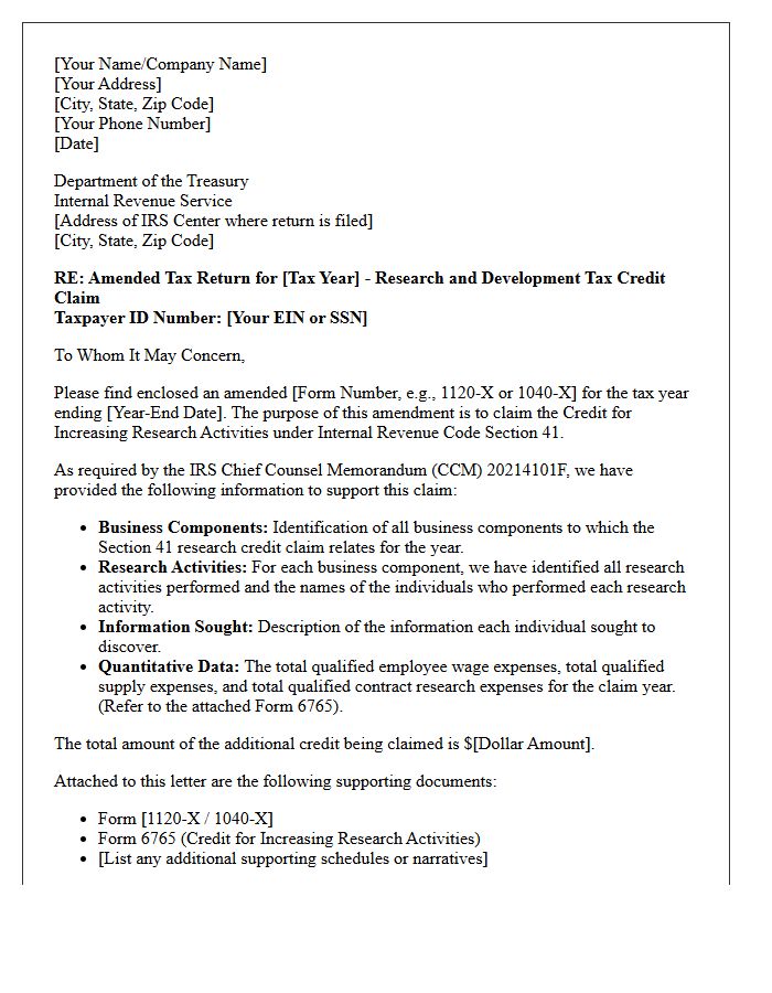 Amended Return Research and Development Tax Credit Letter