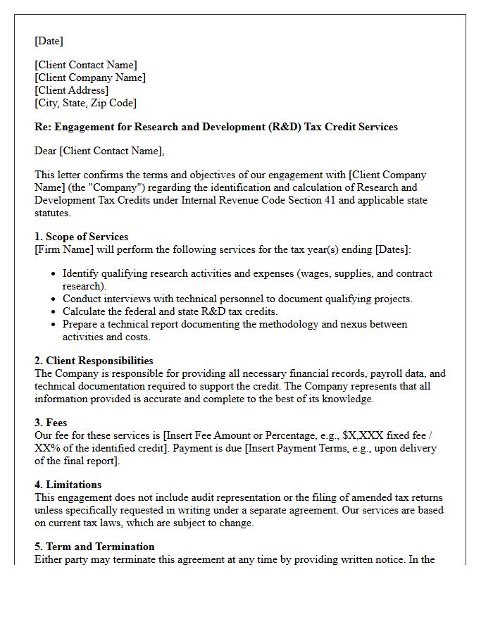 Research and Development Tax Credit Engagement Letter
