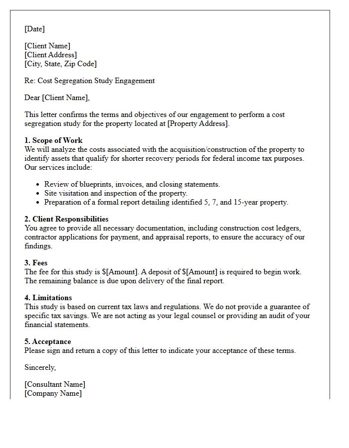 Cost Segregation Engagement Letter