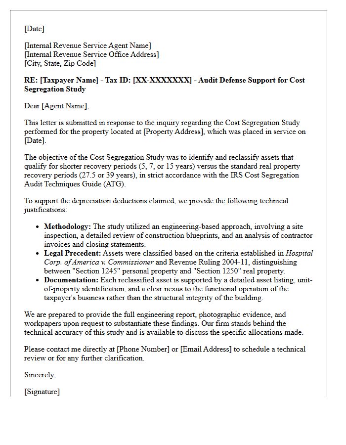 Cost Segregation Tax Controversy Support Letter