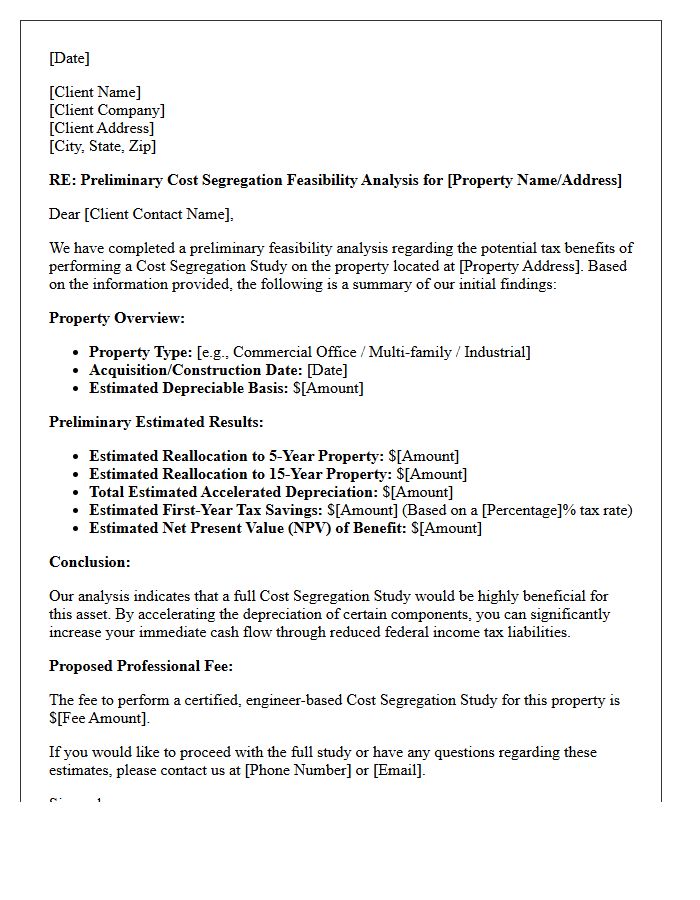 Preliminary Cost Segregation Feasibility Letter