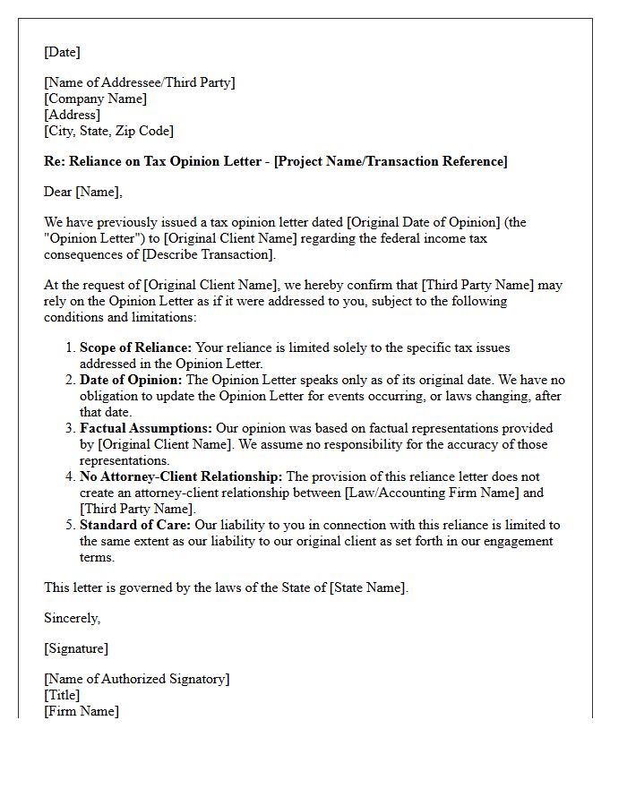 Third-Party Reliance Tax Opinion Letter