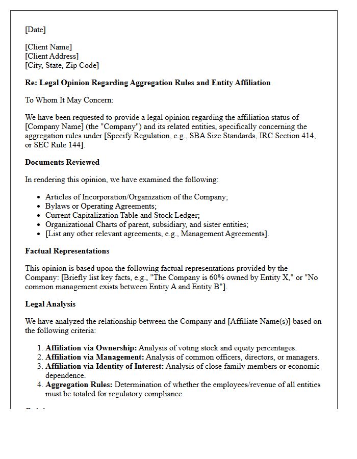 Aggregation Rules and Affiliation Opinion Letter