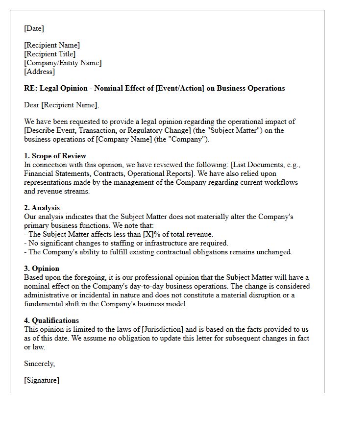 Nominal Effect on Business Operations Opinion Letter