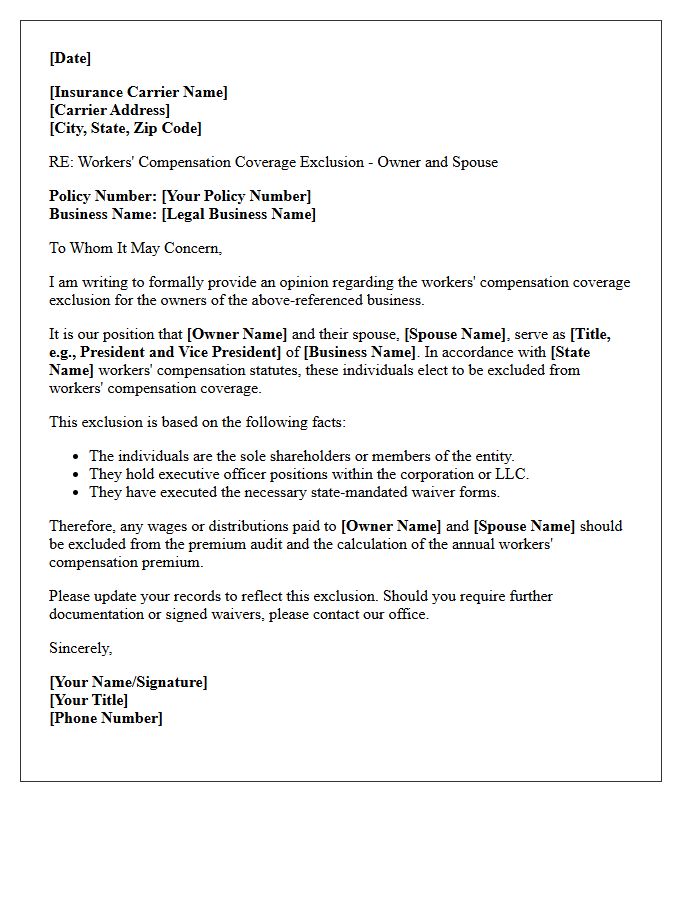 Owner and Spouse Wage Exclusion Opinion Letter