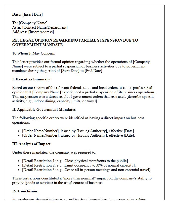 Partial Suspension Government Mandate Opinion Letter