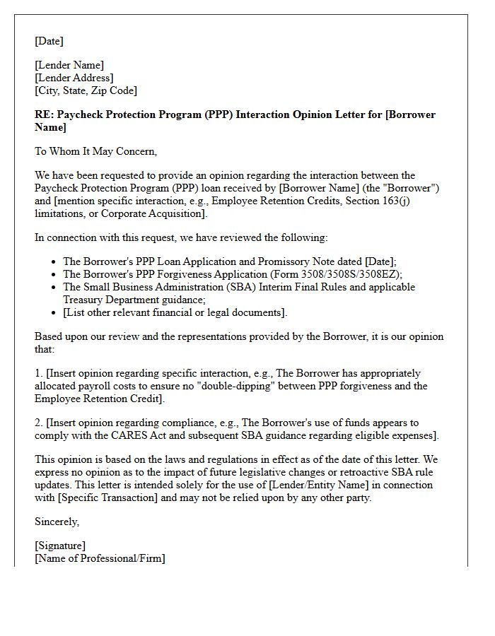 Paycheck Protection Program Interaction Opinion Letter