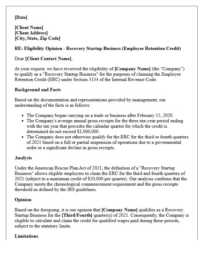 Recovery Startup Business Eligibility Opinion Letter