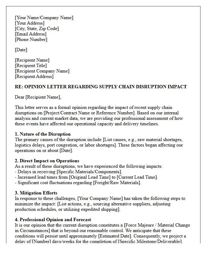 Supply Chain Disruption Impact Opinion Letter