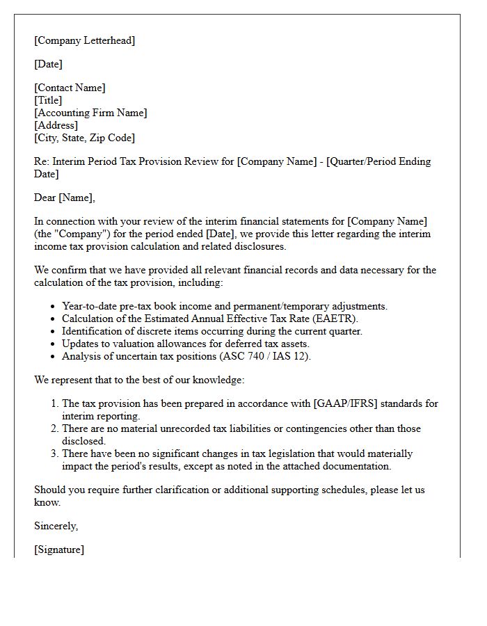 Interim Period Tax Provision Review Letter