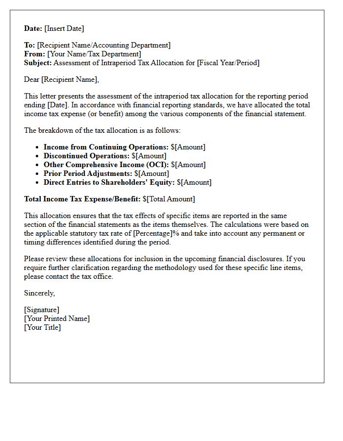 Intraperiod Tax Allocation Assessment Letter