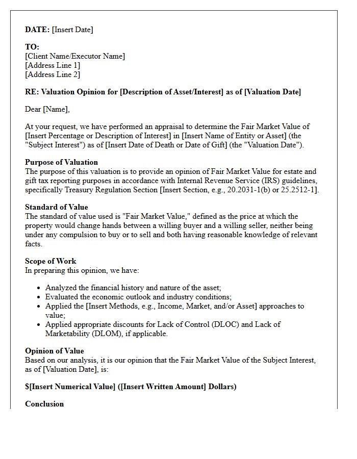 Estate and Gift Tax Valuation Opinion Letter