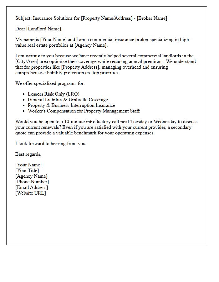 Commercial Landlord Insurance Agency Broker Outreach Letter