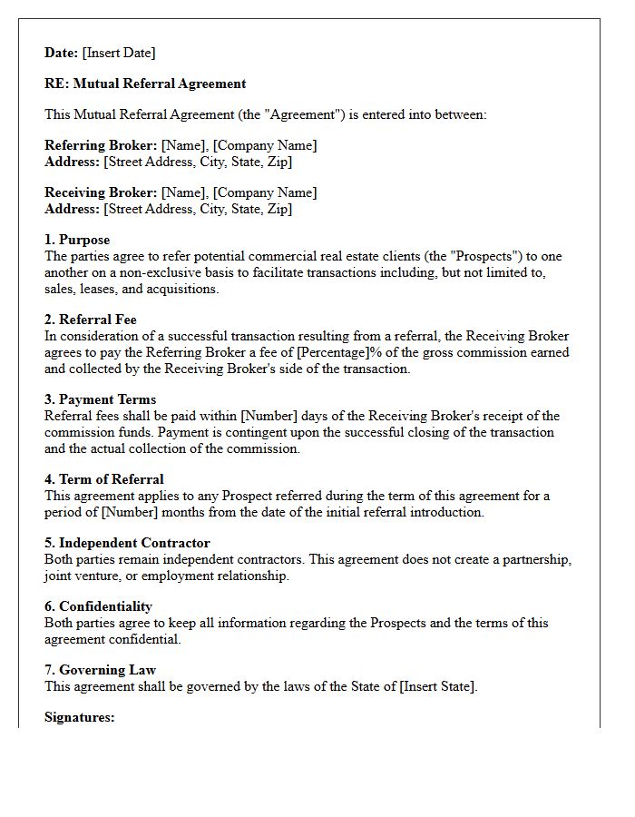 Commercial Real Estate Broker Mutual Referral Agreement Letter