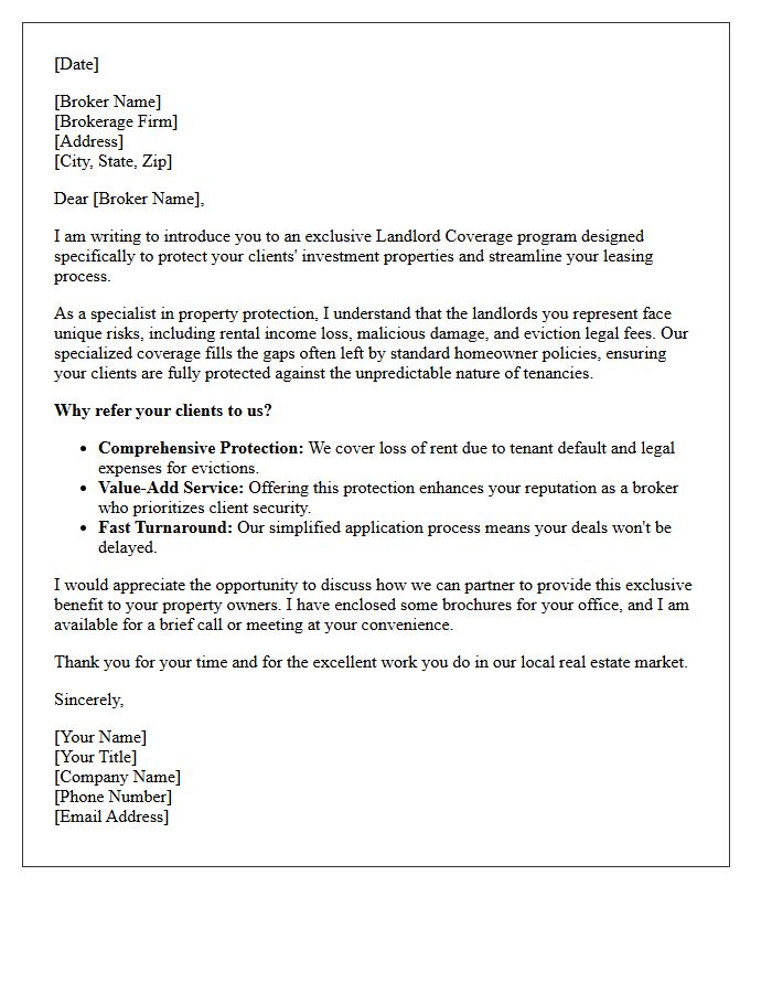 Exclusive Landlord Coverage Referral Letter for Real Estate Brokers
