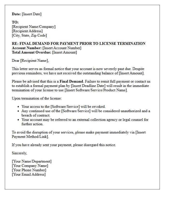 Debt Collection Final Demand Letter Prior to License Termination