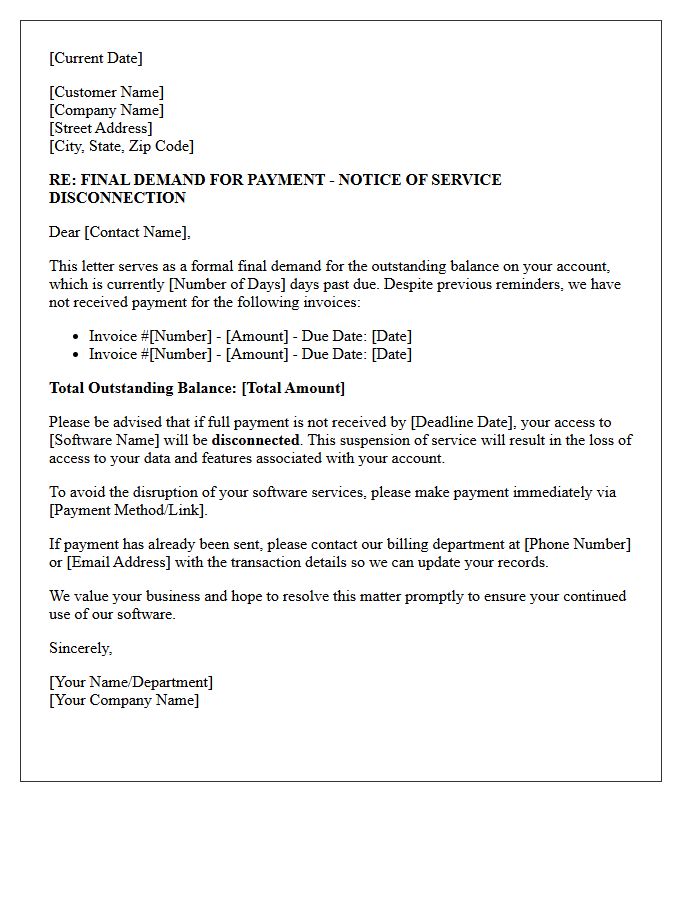 Outstanding Balance Final Demand Letter Before Software Disconnection